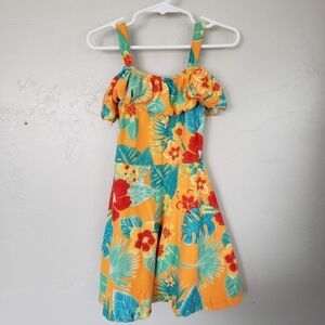 Extremely Me Little Girl 4 Cold Shoulder Dress Orange Tropical Floral Soft